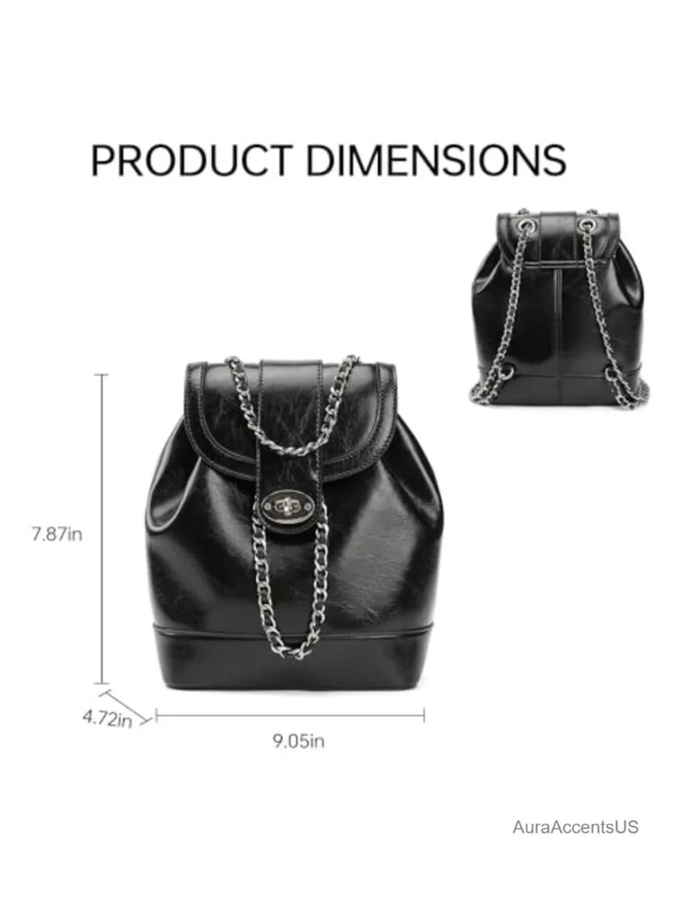 Vegan Leather Mini Backpack Purse for Women, 3 Compartments, Chain Drawstring,